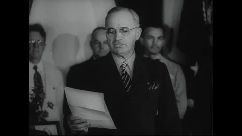 1945: Officials with the documents of Japan's surrender Stock Footage 339065299