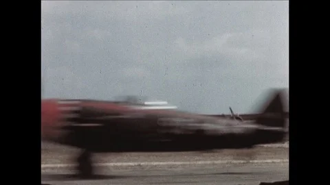 1945-Republic P-47 Thunderbolt / Air Force Base / Germany / 1945 Stock Footage 77836877