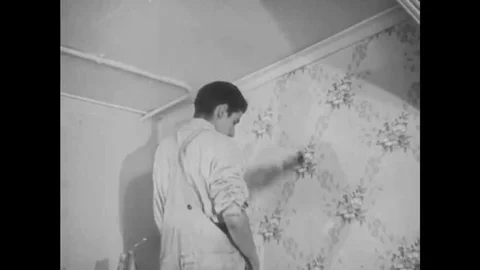1945 Students practice stenciling in a trade school, and students apply varnish Stock Footage 115669016