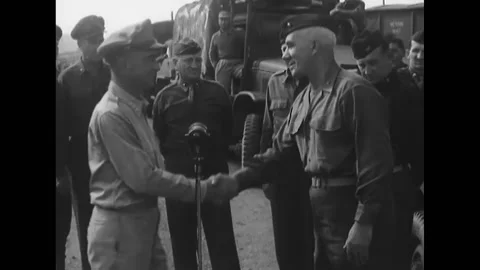 1945 - Two takes of Brig Gen Lewis A Pick announcing the opening of Ledo road Stock Footage 221835570