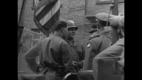 1945-US Army / Russian Military / Bargaining / Germany / 1945 Stock Footage