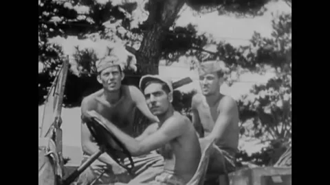 1945 - US Marines in outposts across the Pacific cheer and celebrate V-J Day. 스톡 동영상 220269617