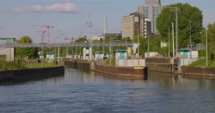 Watergate in Frankfurt Germany Hessen Riverside - Lock gate River Main in 8k