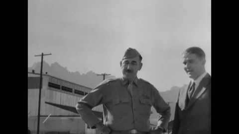 1946 - Colonel Harold Turner, White Sands commander, and Dr Wernher Von Braun, Stock Footage 221916494