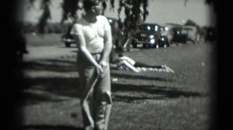 1946: man practices golfing WASHINGTON, DC Stock Footage