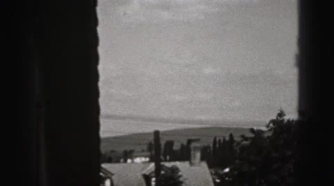1946: view from balcony of happy and serene rural place HARRISBURG Stock Footage