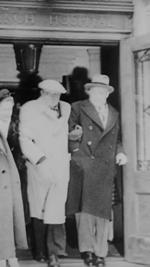 1947 - Babe Ruth gets into his car from a New York City hospital after a serious Stock Footage 287581476