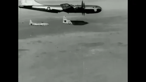 1947 - A Bell XS-1 transonic research airplane is drop launched from a Boeing Stock Footage 86407980