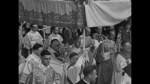 1947-Corpus Christi Procession / Cologne / Germany / 1947 Stock Footage