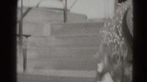 1947: cute white blonde family young girl and boy leaving sunday church Stock Footage