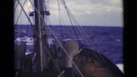 1947: First Person Perspective of Bow of Ship Sailing Persian Gulf Stock Footage 72391272