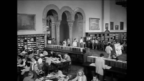 1948 - Students work at or study in the UCLA library. Stock Footage 155856390