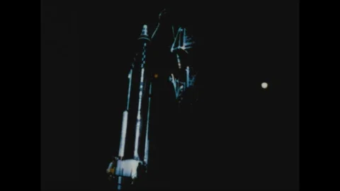 1950s, 1960s, Project Mercury, rocket launch, testing of reentry vehicle, behind Stock Footage 124229404