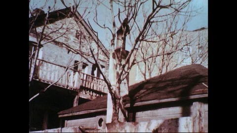1950s-1960s : Waste all over the floor in an abandoned house. Stock Footage