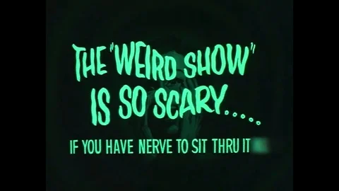 1950s - An animated preview for Dr. Evil's Terrors of the Unknown Show promises 库存影片 136191223