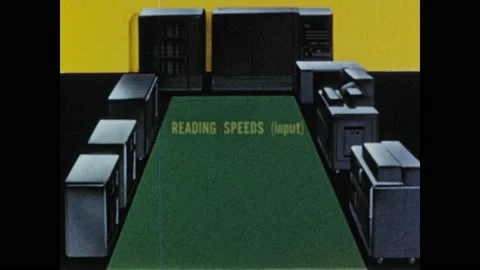 1950s: Animation of computer, text appears for computer components. Stock Footage 130357646