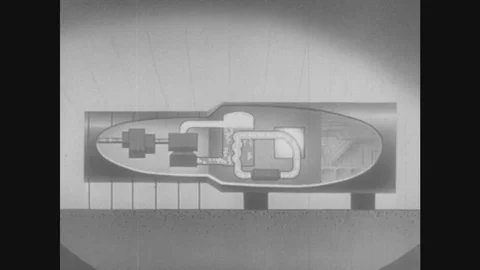 1950s: Animation Of Nuclear Engine In Testing Environment. Engine In Nuclear Video stock 81101056