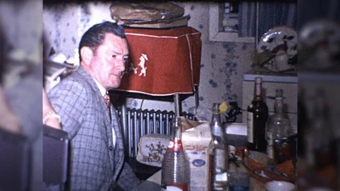 1950s Bad Mood Salesmen Grumpy Irritable Man Grouchy Vintage Old Film Home Movie Video stock 79866896