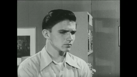 1950s : Boy Thinking and Has a Great Idea Stock Footage 74623000