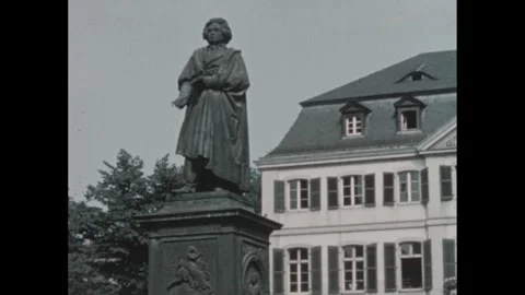 1950s: Cathedral of St. Peter in Cologne, Germany. Monument of Ludwig van Vidéo 292808269