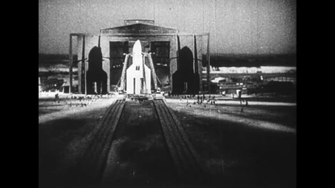 1950s: A countdown is held before a German rocket is launched into space. Stock Footage 74511795