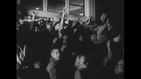 1950s: Crowd cheering at airport / Crowd... | Stock Video | Pond5