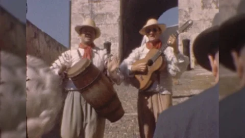 1950s Cuban Men Playing Music Cuba Strolling Musicians Vintage Film Home Movie Stock Footage