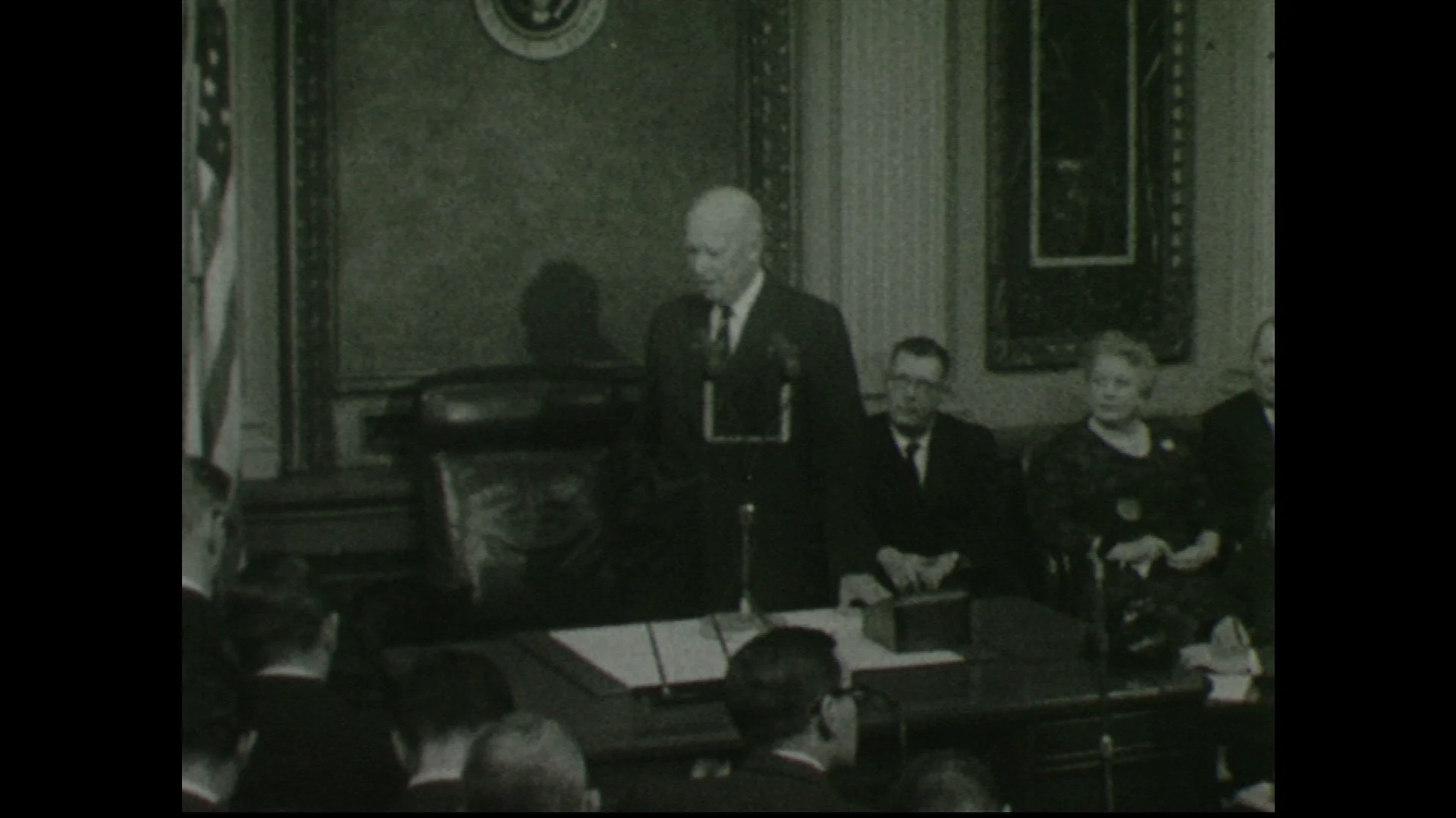 Video 1950s Dwight Eisenhower Standing At Microphones Behind