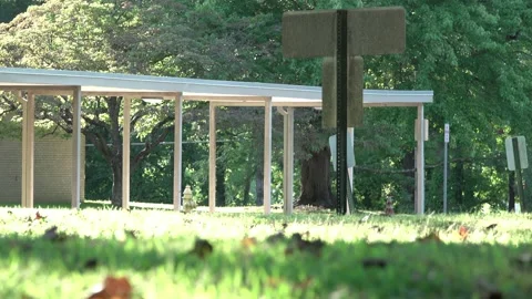 1950s Empty Elementary School Walkway Fall 4K 스톡 동영상 209333496