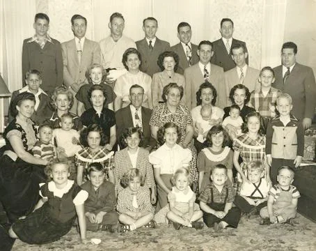 1950s Family Portrait Sepia Vintage Stock Photos
