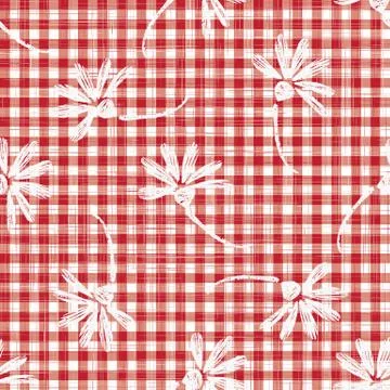 1950s Gingham Seamless Repeat Pattern Background. Red and White Printed with Fotos de archivo