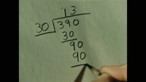 1950s: Hands operate slide rule. Basic math problem. Using ruler on paper. Line Stock Footage 139499719