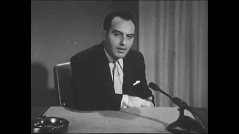 1950s - Host Paul Coates introduces a program on barbiturate addiction, in 1955. Video stock 132202406