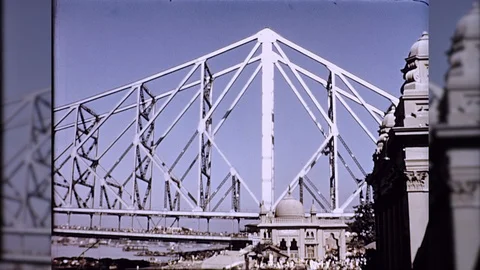 1950s Howrah Bridge Men Load Carts Calcutta Kolkata India Vintage Old Film Movie Stock-Footage 92930696