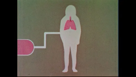 1950s- An illustrated graphic, featuring a white silhouette of an astronaut in a Stock Footage