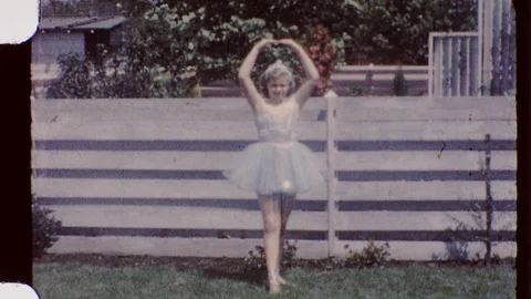 1950s Little Girl Dancing Tutu BALLET Dance Ballerina Vintage Film Home Movie Stock Footage