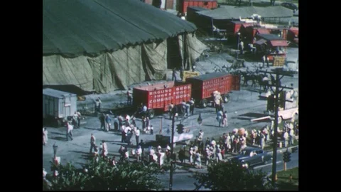 1950s: Long shots of circus, visitors. Stock Footage