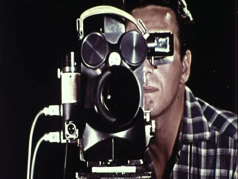 1950s Man Filmmaker Camera Making Movies Director Film Production Vintage Movie Stock Footage