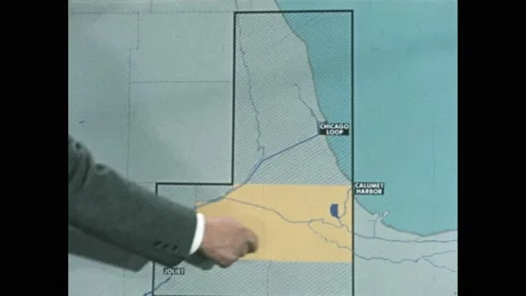 1950s: Man in suit shows map of Chicago waterfront to boardroom meeting. Vídeos de archivo 238929766