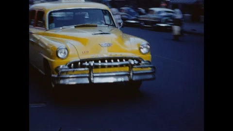 1950's NYC taxicab Time Square Stock Footage