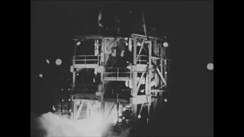 1950s - A Pershing missile undergoes a static firing test. Video stock 86407742