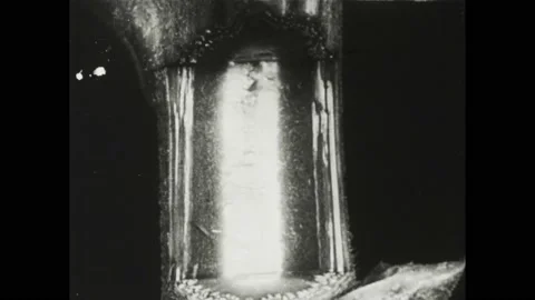 1950s: Person uses pointer to point to inside area of portion of cut open Stock Footage 161038710