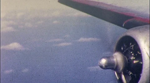 1950s Plane Prop Engine Flying AIRLINE TRAVEL Vintage Old Film 8mm Home Movie Stock Footage