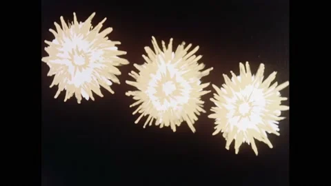 1950s: Pool cue strikes cue ball. Animated balls hit hexagons and explode. Stock Footage 165455719