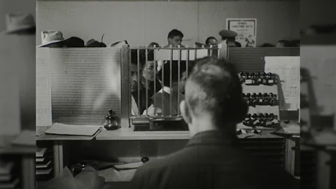 1950s Postal Post Office People Buy Stamps Send Mail Letter Vintage Film Movie Stock Footage 129991266