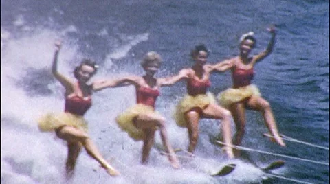 1950s Pretty Girls Tutus CHOREOGRAPHED Water Ballet Show Vintage Film Home Movie Stock Footage