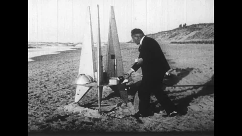 1950s: Props taken by the German Space Travel Club from a movie set are used to Stock Footage