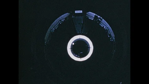1950s: Shutter on telescope opens. Palomar observatory. Stock Footage 92589420