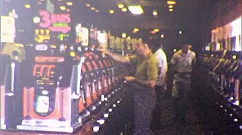 1950s Slot Machines People at GAMBLING Las Vegas CASINO Vintage Film Home Movie  Stock Footage