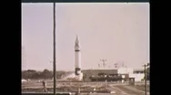 1950S: Space Rocket Takes Off From Launch Pad Into Sky. Stock Footage